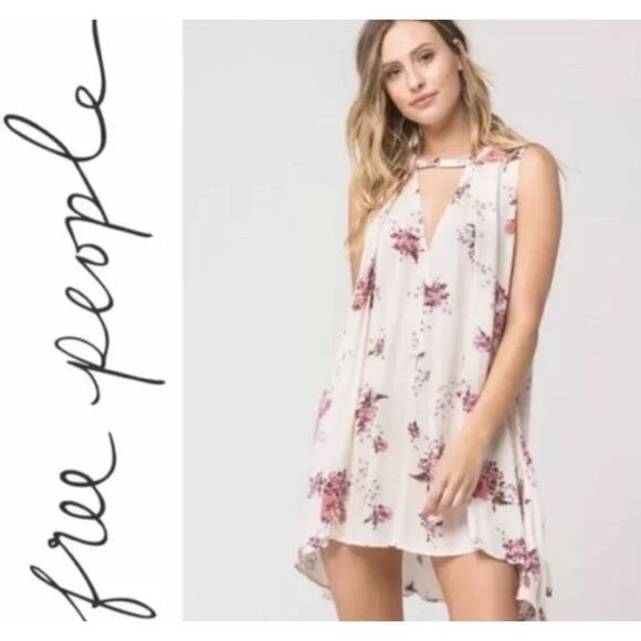 Free People Snap Out Of It Swing Tunic Dress Ivory Floral Size XS Rayon Women’s - Picture 3 of 7
